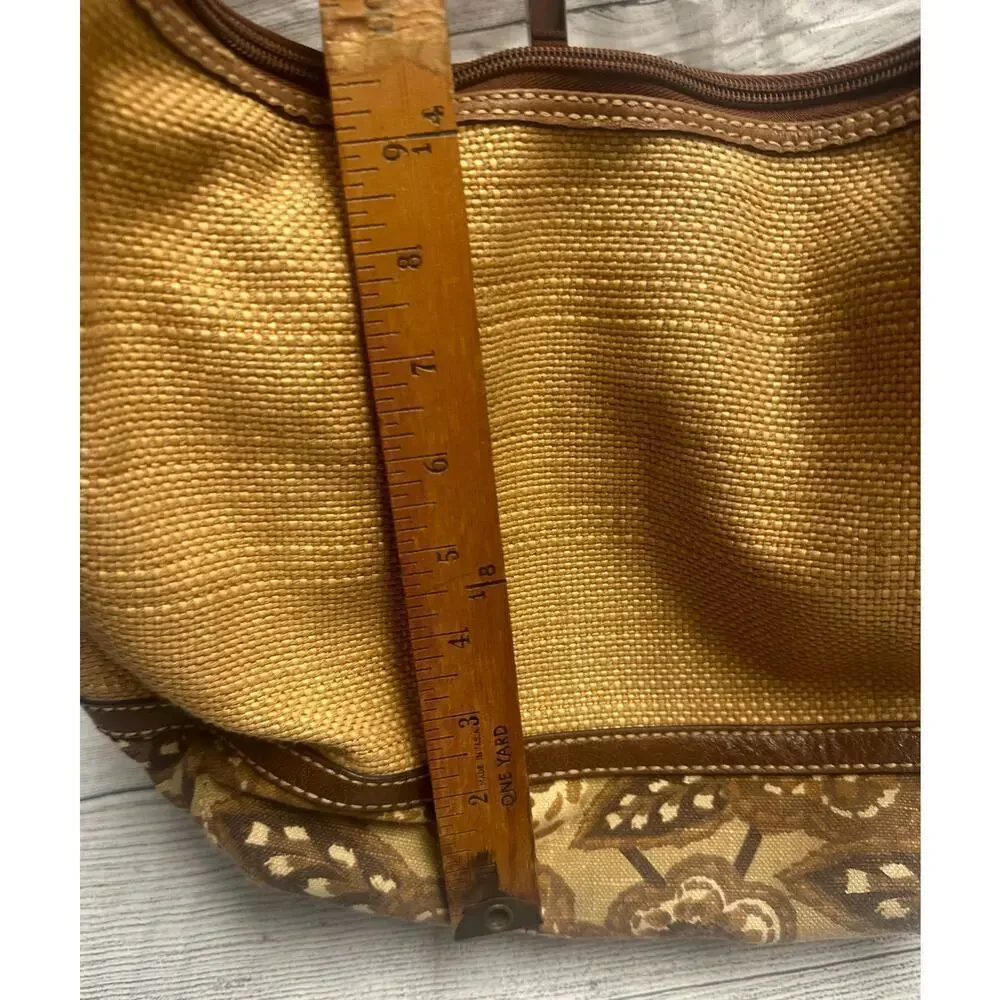 Fossil Paisley Bottom Shoulder Bag Leather & Wood Trim Hobo Purse - Picture 14 of 15